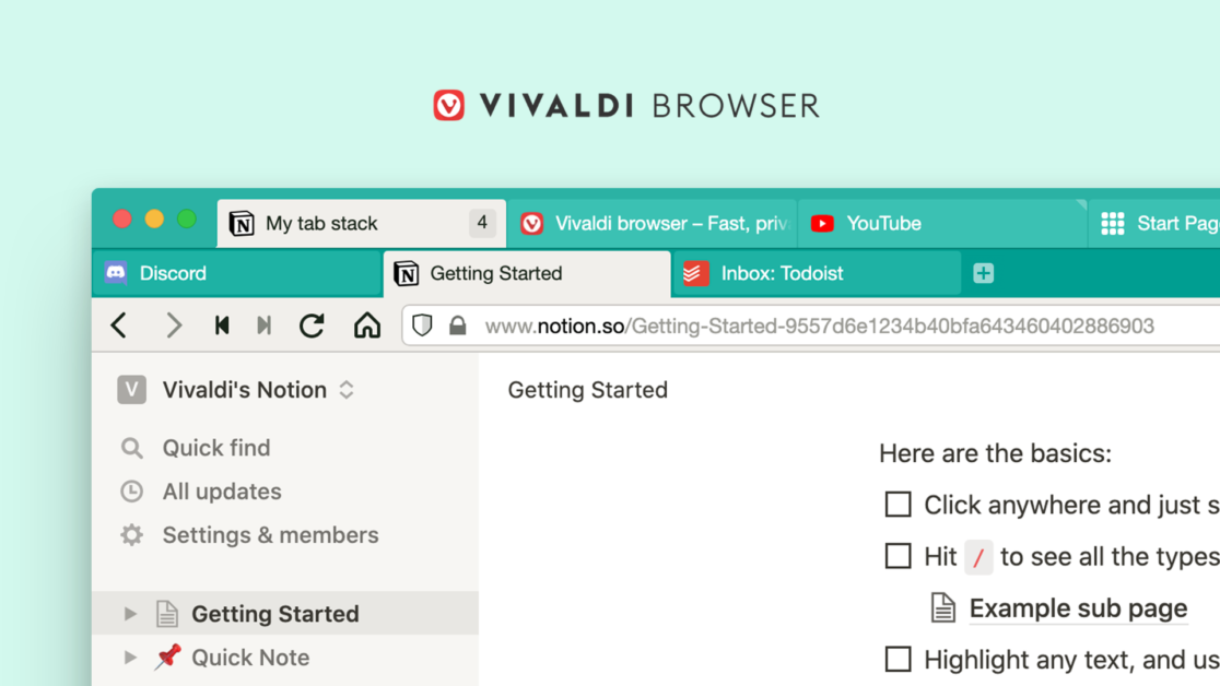 The Two-Level stack of tabs in Vivaldi 3.6 